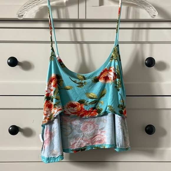 Nollie Women’s Floral Boho Blue Spaghetti Strap CropTop - Size Small - Picture 5 of 8